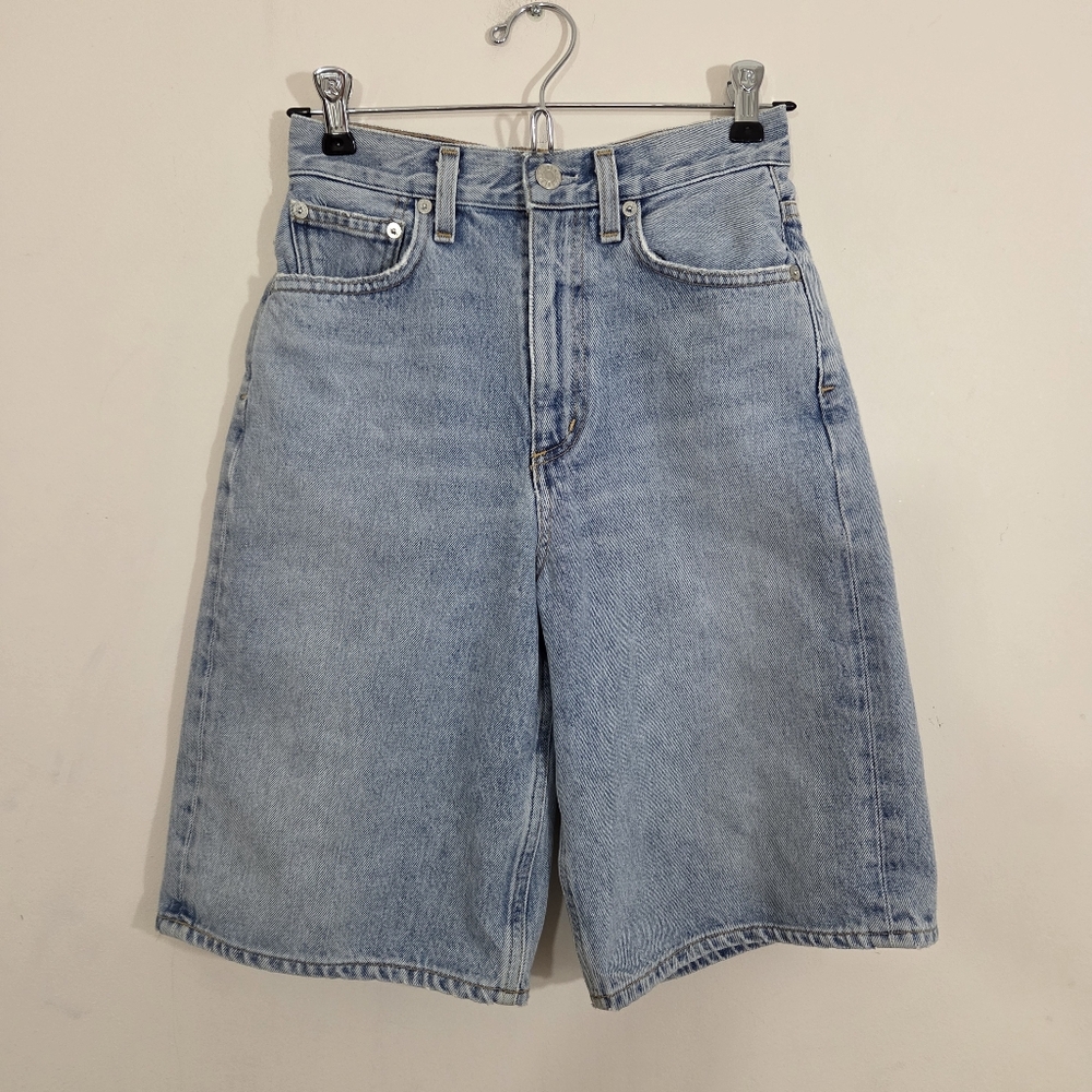 Agolde Lennox Culotte High Rise Denim Shorts Size 23 Casual Boho Blue Wave Jort - Picture 3 of 9